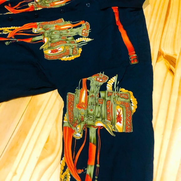 VINTAGE KBB Shirt Men M Black  Button Lightweight Band Collar 80’s Prints - Picture 4 of 15